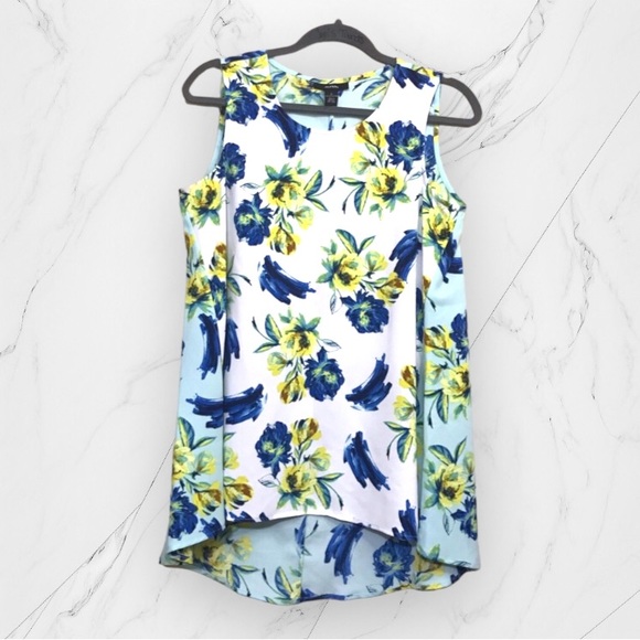 Alfani Hi Low Oversized Floral Sleeveless Tank Blue Yellow Size Small - Picture 2 of 7